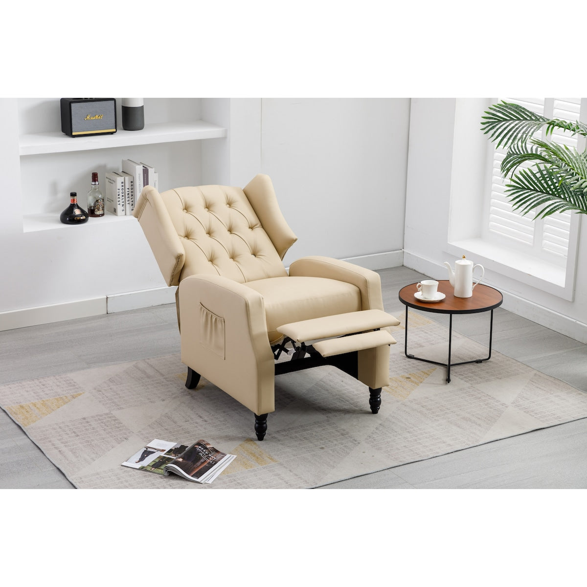 Classic Upholstered Accent Chair/ Adjustable Leather Leisure Single Chair with Footrest