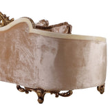 Classic Wooden Curved Sofa with Intricate Engravings, Cream and Beige