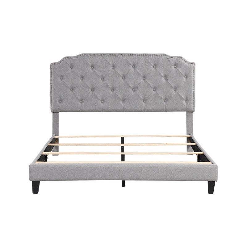 Classic and Generous Full Size Bed Frame Upholstered Platform Bed with Sturdy Wood Slat Support, Easy Assembly