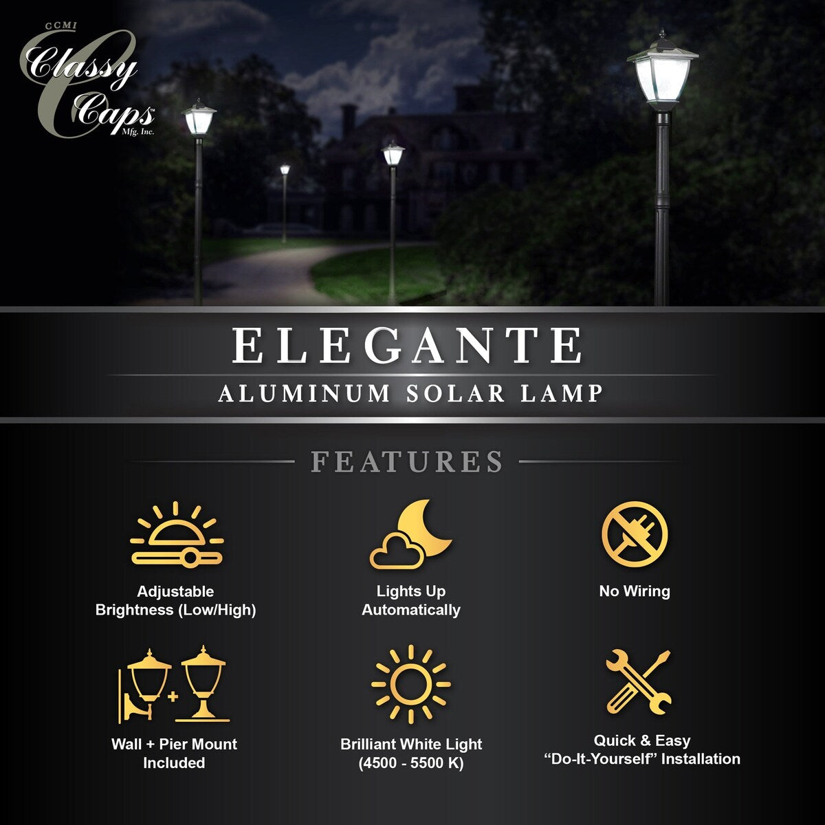 Classy Caps Black Elegante Black Aluminum Solar Lamp