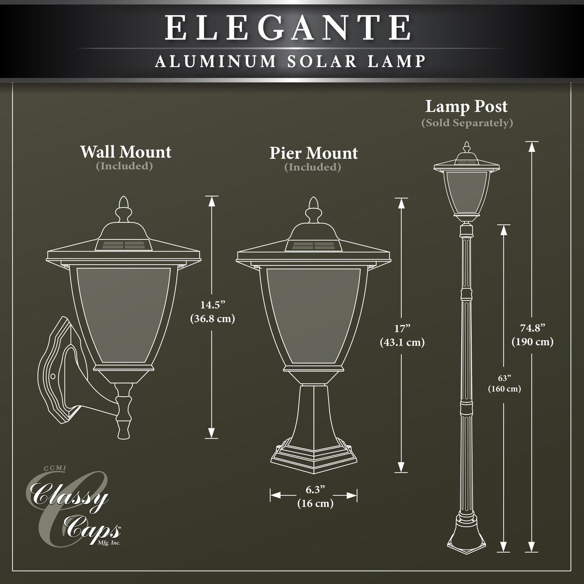 Classy Caps Black Elegante Black Aluminum Solar Lamp