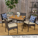 Clayton Outdoor Industrial Wood and Wicker 5 Piece Square Dining Set by Christopher Knight Home