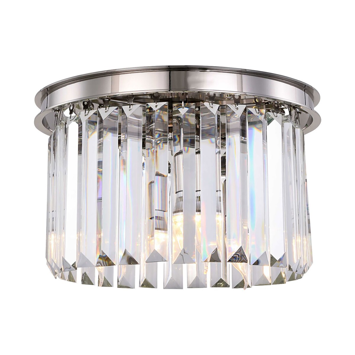 Clear Crystal Prism 3 Light 16" Polished Nickel Flush Mount - 10.50
