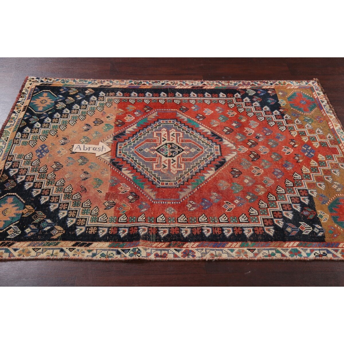 Clearance Antique Geometric Abadeh Persian Wool Area Rug Hand-knotted - 3'9" x 5'2"