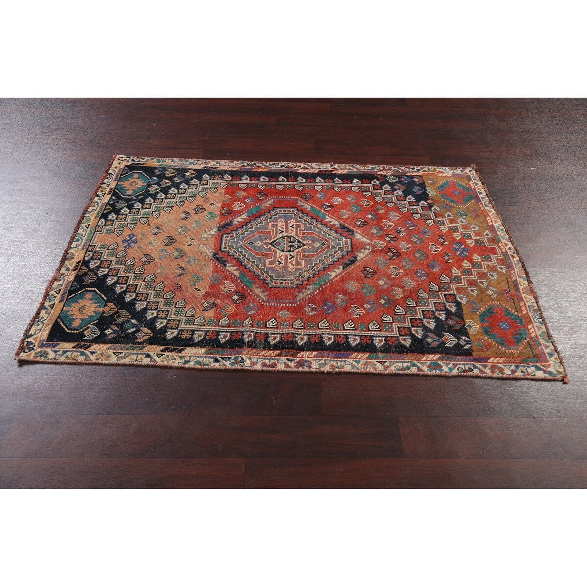 Clearance Antique Geometric Abadeh Persian Wool Area Rug Hand-knotted - 3'9" x 5'2"