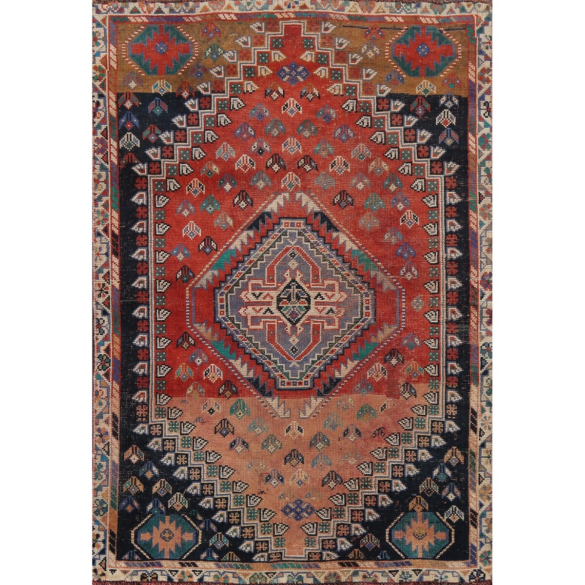 Clearance Antique Geometric Abadeh Persian Wool Area Rug Hand-knotted - 3'9" x 5'2"