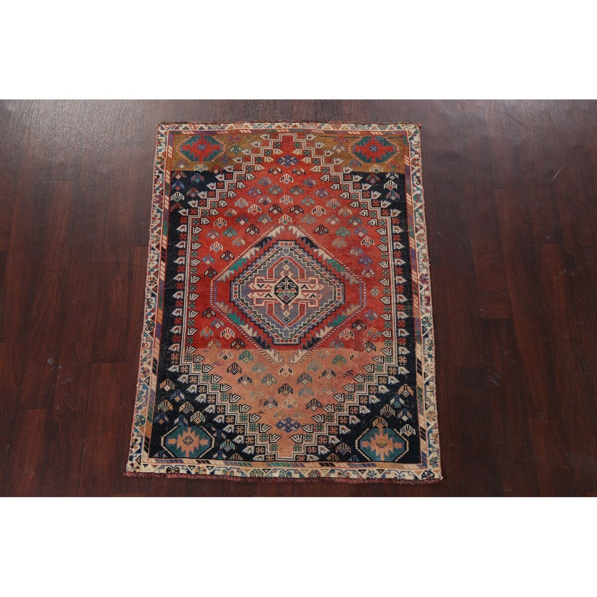 Clearance Antique Geometric Abadeh Persian Wool Area Rug Hand-knotted - 3'9" x 5'2"