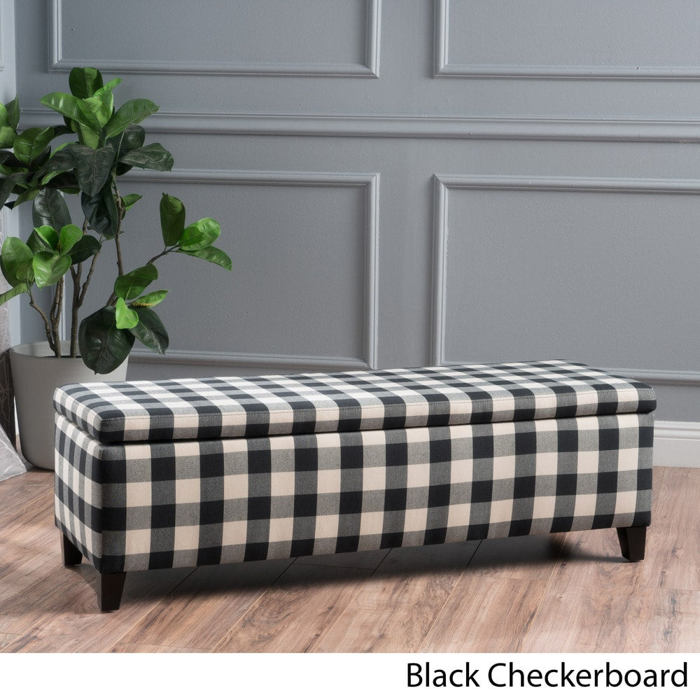 Cleo Checkerboard Pattern Fabric Storage Ottoman Bench by Christopher Knight Home