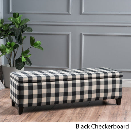 Cleo Checkerboard Pattern Fabric Storage Ottoman Bench by Christopher Knight Home