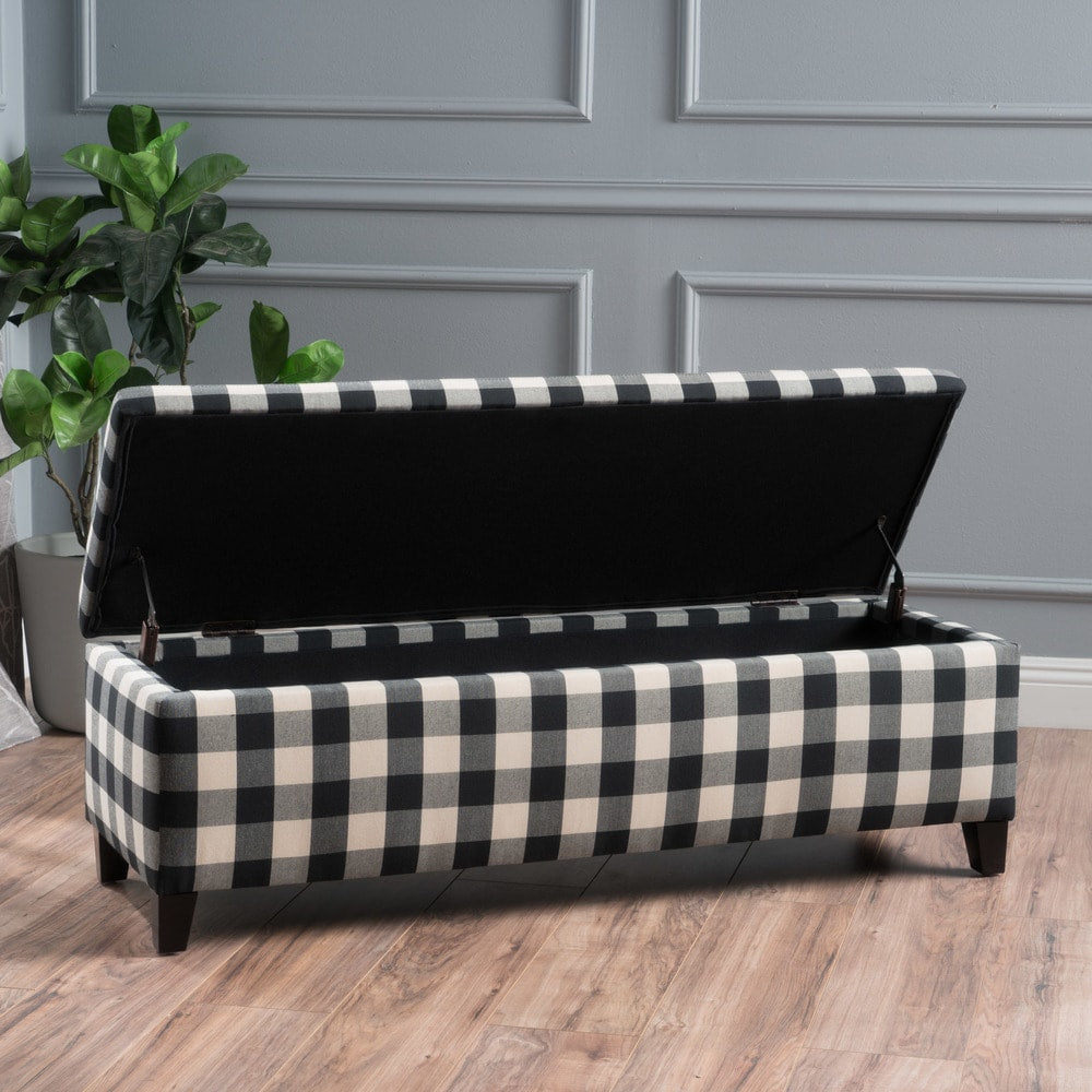 Cleo Checkerboard Pattern Fabric Storage Ottoman Bench by Christopher Knight Home