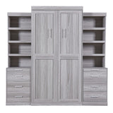 Clever Design Solid Wood Frame Twin Size Murphy Bed with Storage Shelves and Drawers Space-saving Bedroom Furniture, Gray