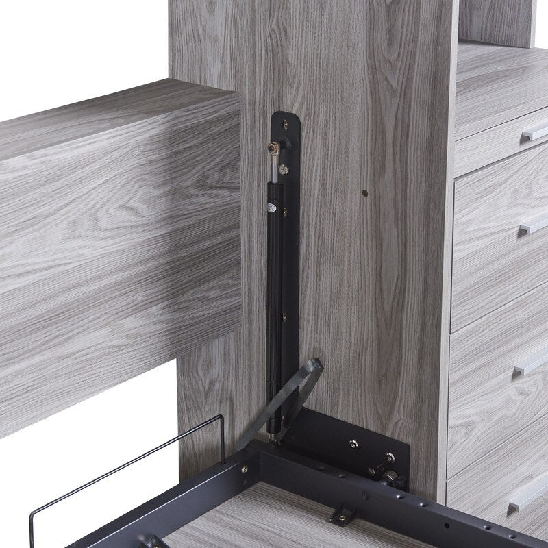 Clever Design Solid Wood Frame Twin Size Murphy Bed with Storage Shelves and Drawers Space-saving Bedroom Furniture, Gray
