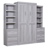 Clever Design Solid Wood Frame Twin Size Murphy Bed with Storage Shelves and Drawers Space-saving Bedroom Furniture, Gray