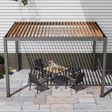 10'x13' Outdoor Louvered Pergola with Gutter Aluminum Gazebo Kit with Adjustable Roof
