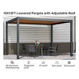 10'x13' Outdoor Louvered Pergola with Gutter Aluminum Gazebo Kit with Adjustable Roof