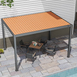 10'x13' Outdoor Louvered Pergola with Gutter Aluminum Gazebo Kit with Adjustable Roof