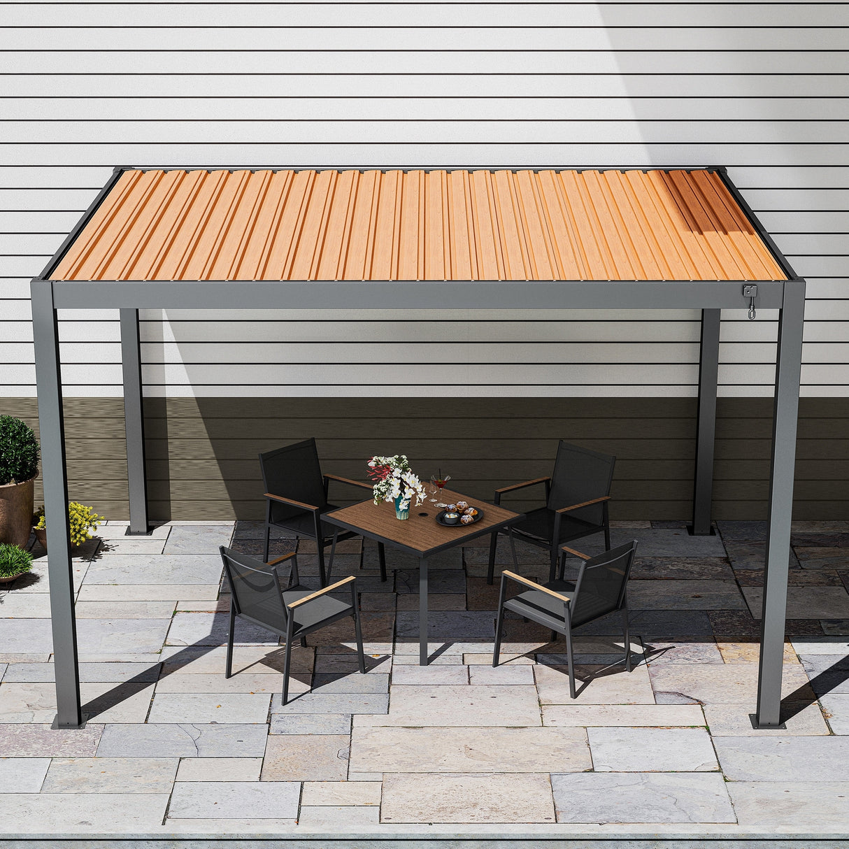 10'x13' Outdoor Louvered Pergola with Gutter Aluminum Gazebo Kit with Adjustable Roof