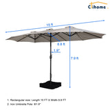 Clihome 15Ft Double-Sided Patio Market Umbrella with Base