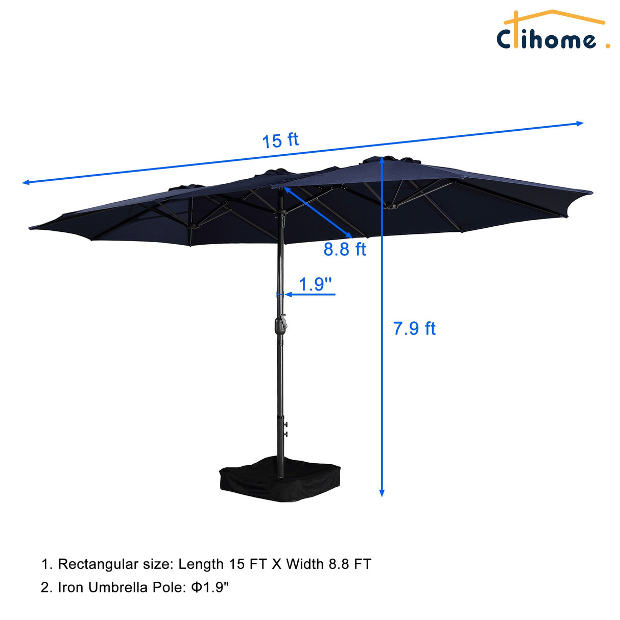 Clihome 15Ft Double-Sided Patio Market Umbrella with Base