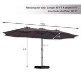 Clihome 15Ft Double-Sided Patio Market Umbrella with Base