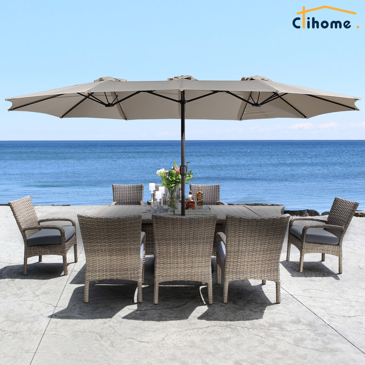 Clihome 15Ft Double-Sided Patio Market Umbrella with Base