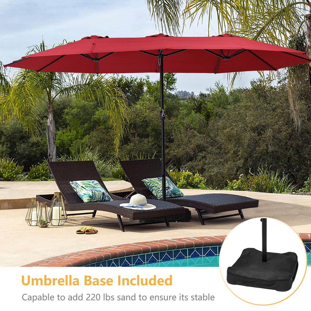 Clihome 15Ft Double-Sided Patio Market Umbrella with Base