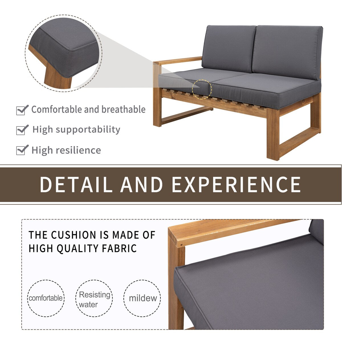 Clihome 3-Piece Acacia Wood Patio Sectional Set