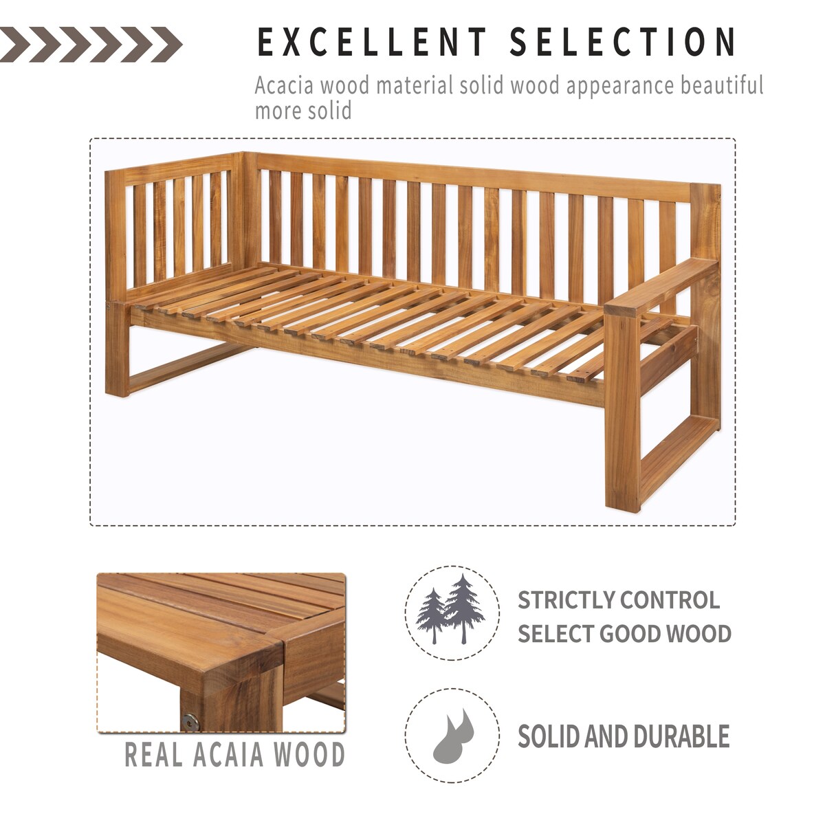 Clihome 3-Piece Acacia Wood Patio Sectional Set