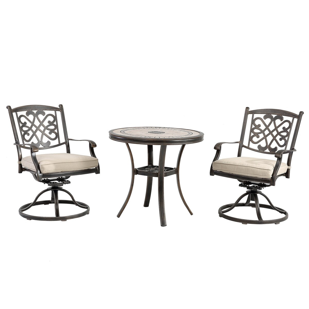 3 Piece Cast Aluminum Dining Set with Dining Table