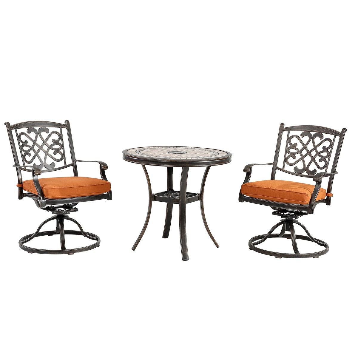 3 Piece Cast Aluminum Dining Set with Dining Table