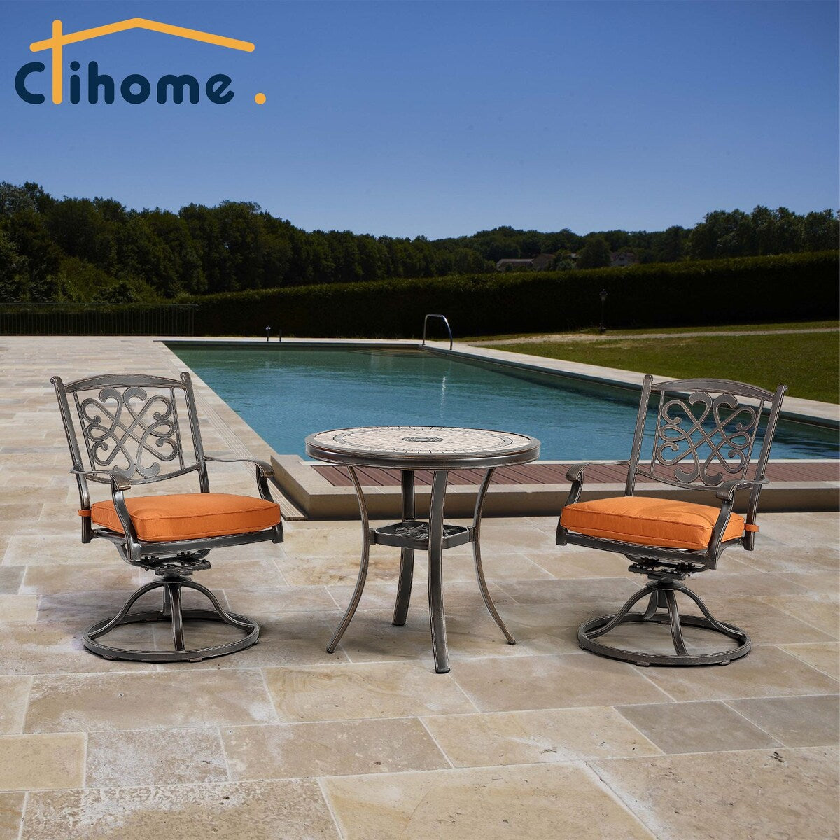 3 Piece Cast Aluminum Dining Set with Dining Table