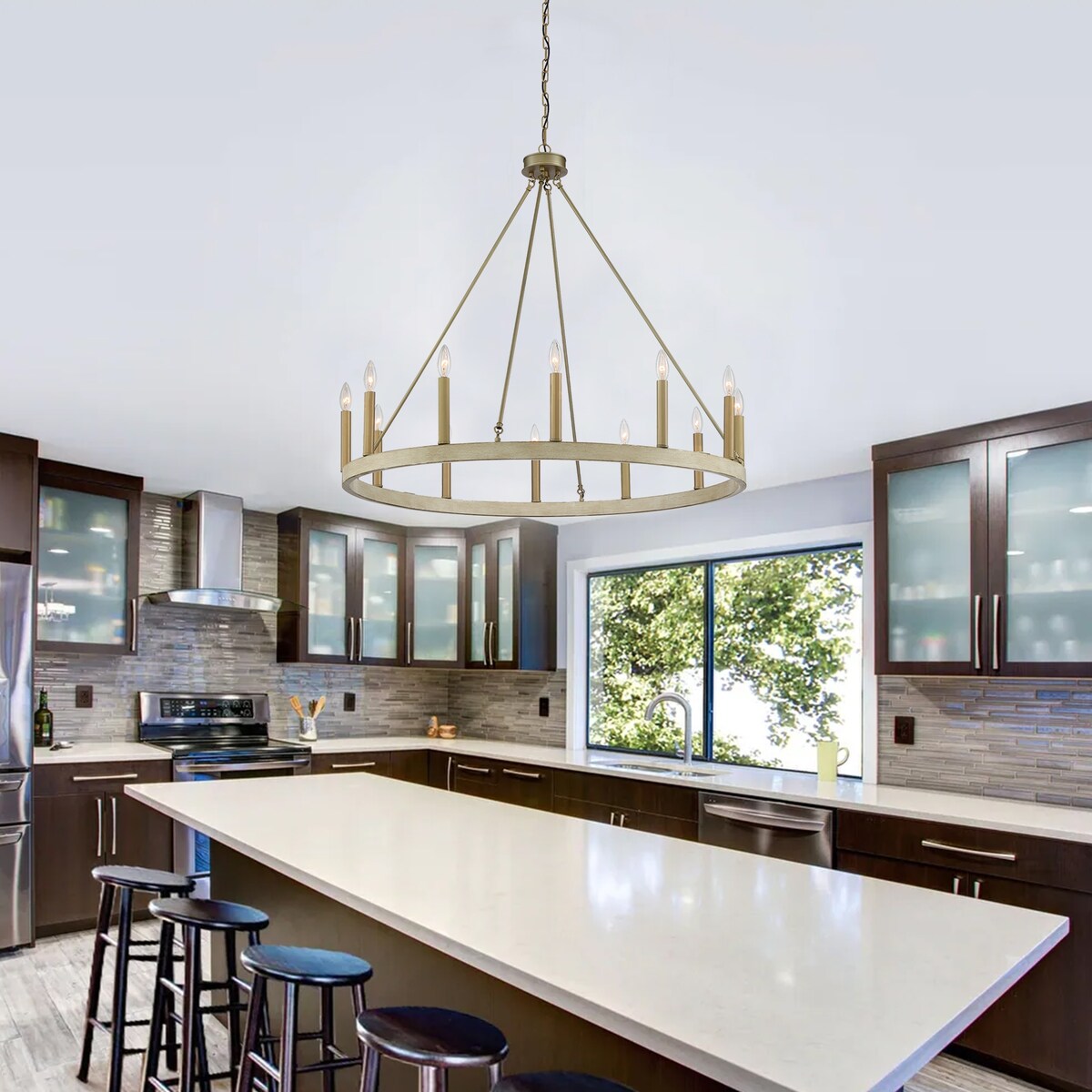 Clihome 12 Light Candle Style Wagon Wheel Chandelier