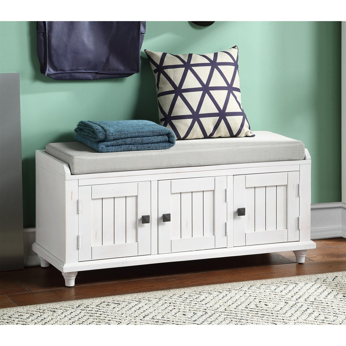 Clihome Homes Collection Wood Storage Bench with 2 Cabinets