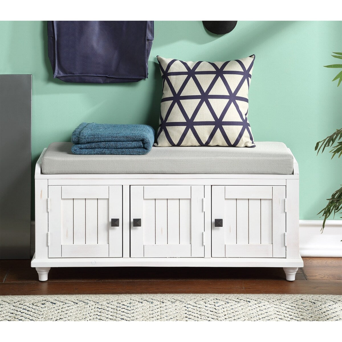 Clihome Homes Collection Wood Storage Bench with 2 Cabinets