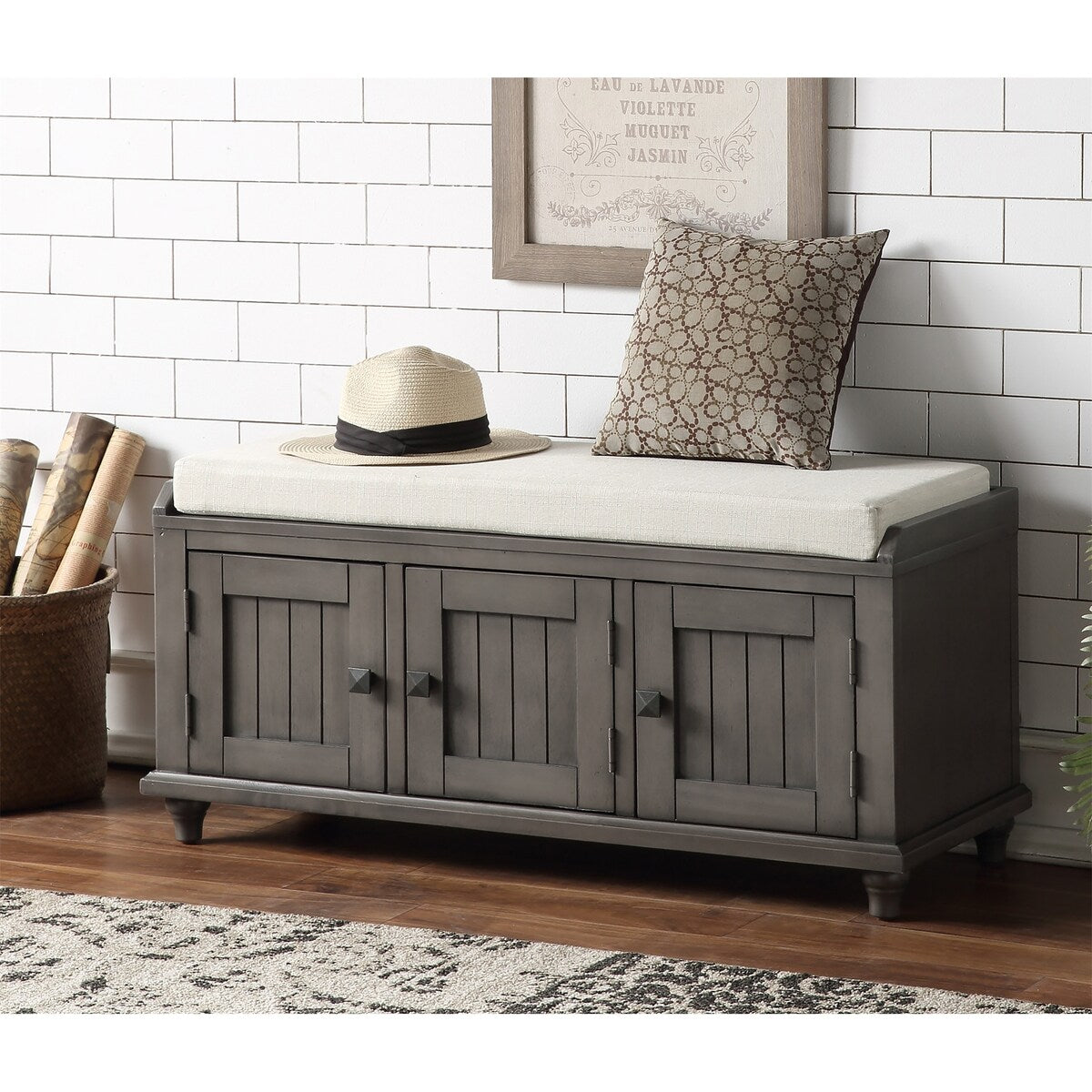 Clihome Homes Collection Wood Storage Bench with 2 Cabinets
