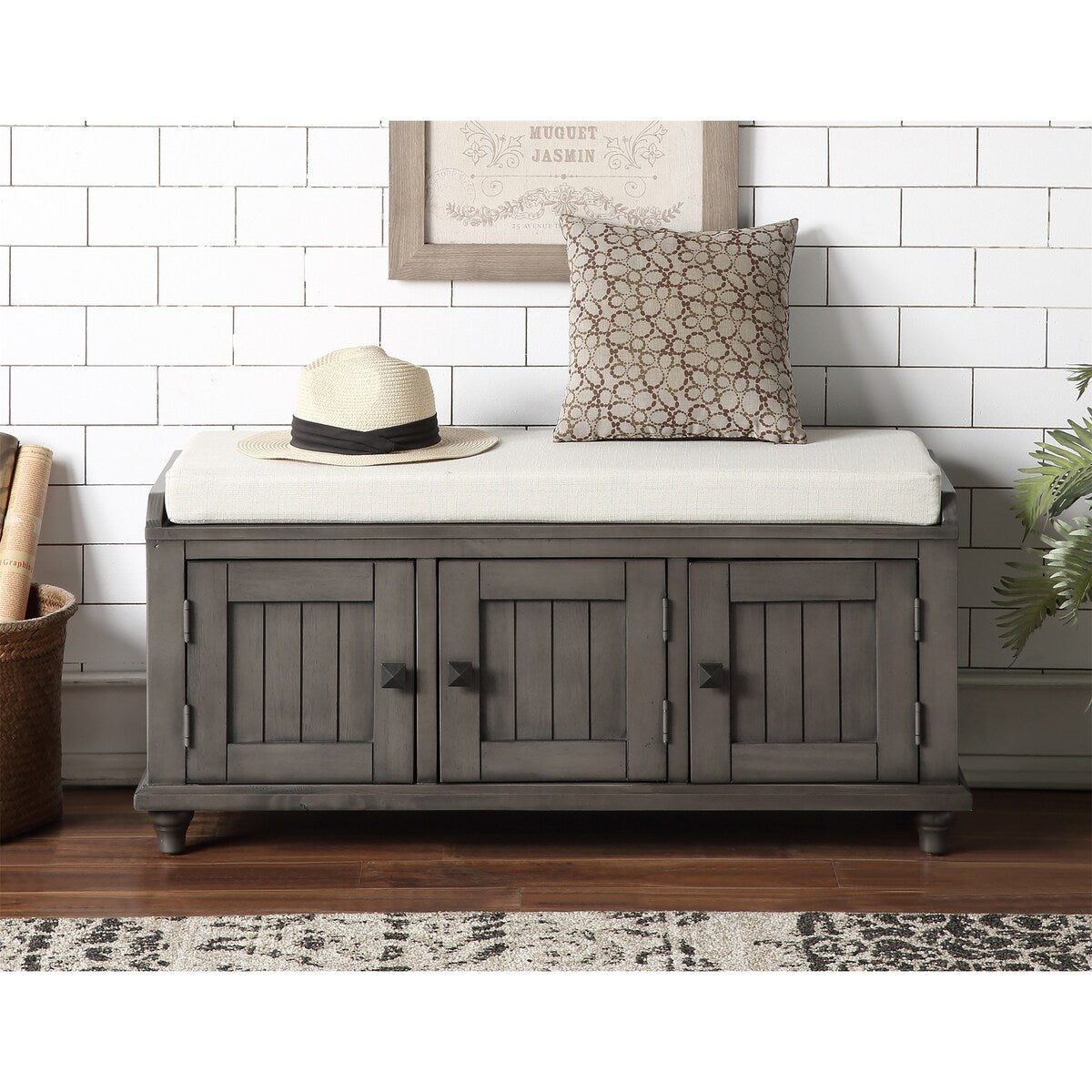 Clihome Homes Collection Wood Storage Bench with 2 Cabinets