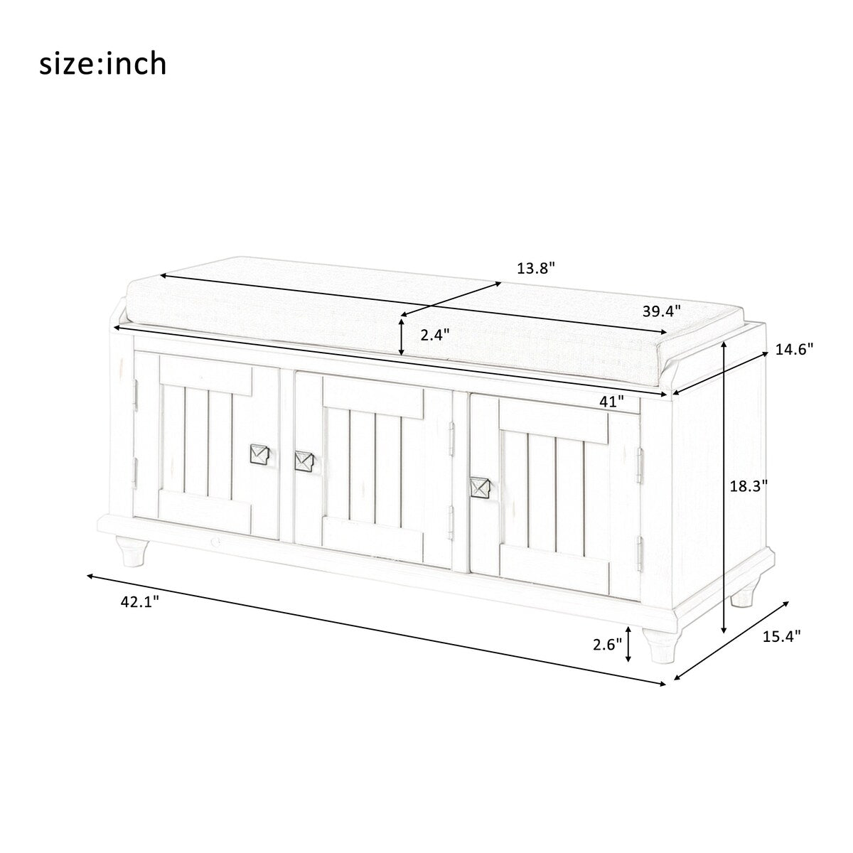 Clihome Homes Collection Wood Storage Bench with 2 Cabinets