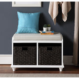 Clihome Homes Collection Wood Storage Bench with 2 Woven Baskets