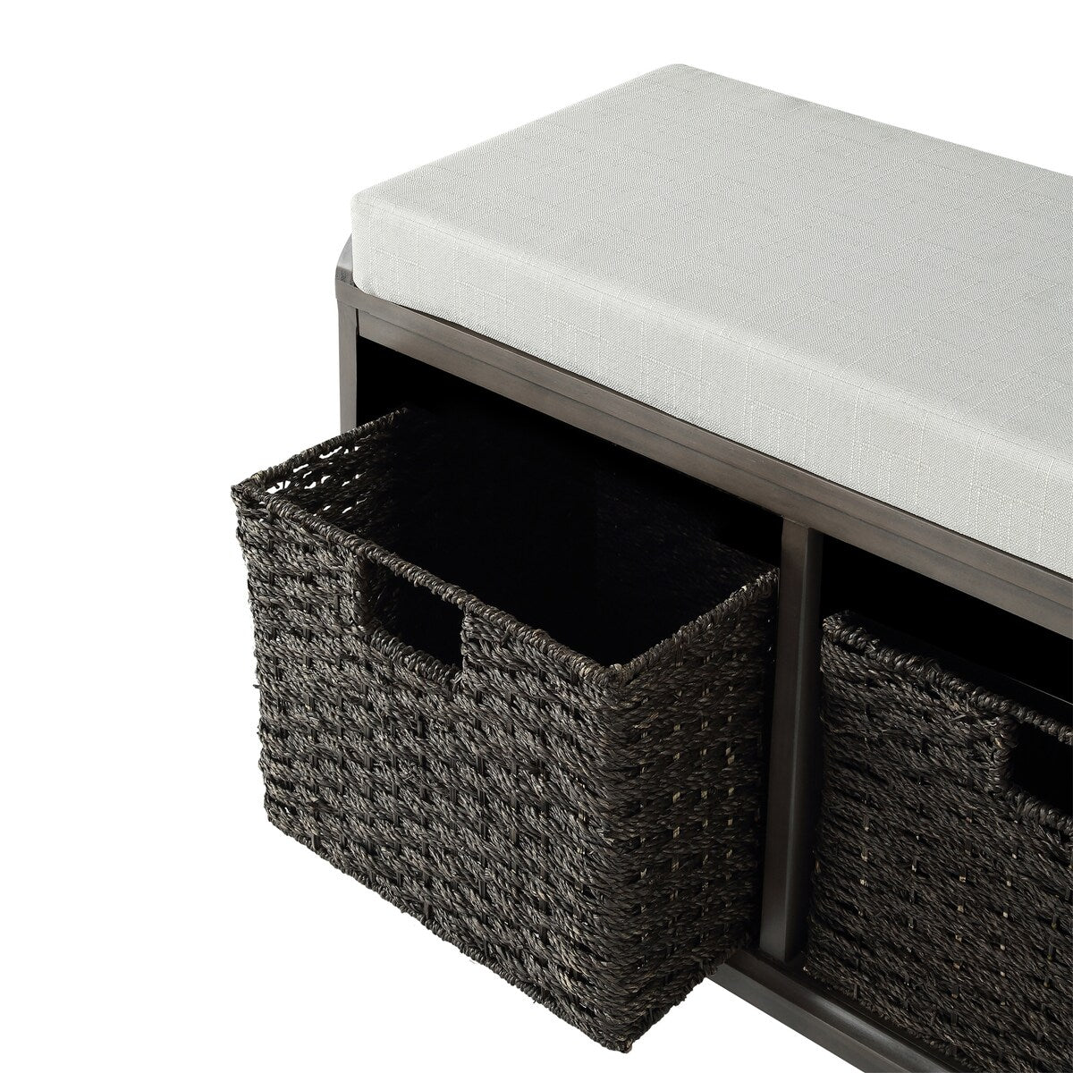 Clihome Homes Collection Wood Storage Bench with 2 Woven Baskets