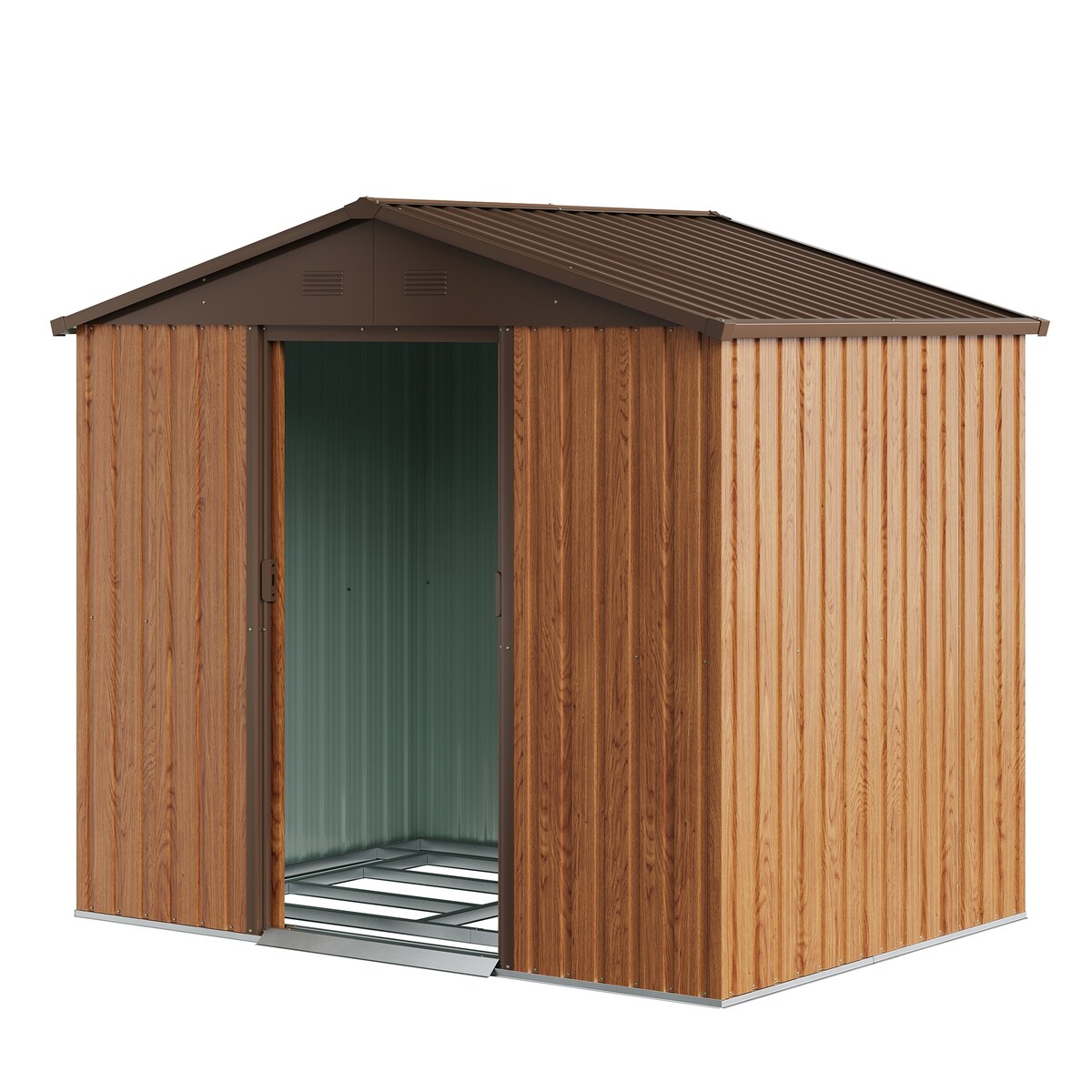 Clihome 6 x 8' Storage Shed Metal Imitation Wood Grain Tool Shed with Floor