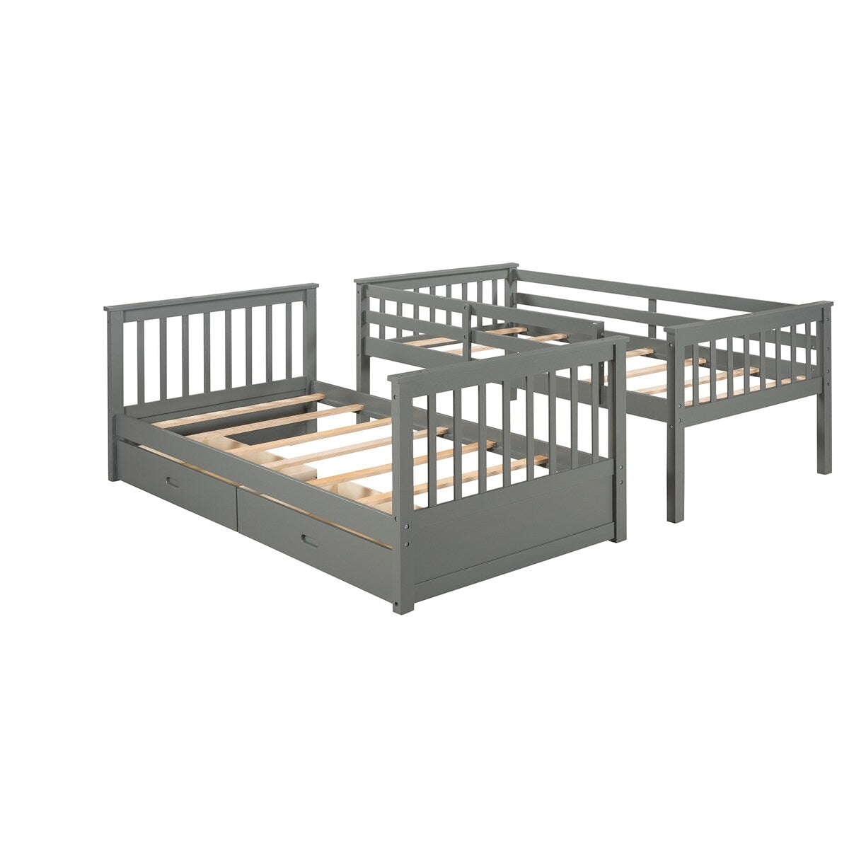 Clihome Wood Twin-Over-Twin Bunk Bed with Ladders