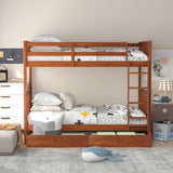 Clihome Wood Twin-Over-Twin Bunk Bed with Ladders