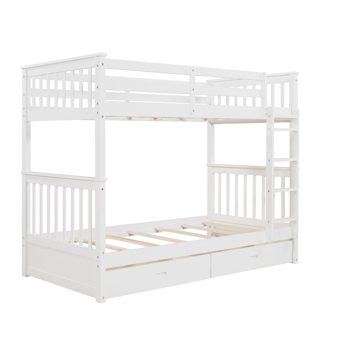 Clihome Wood Twin-Over-Twin Bunk Bed with Ladders