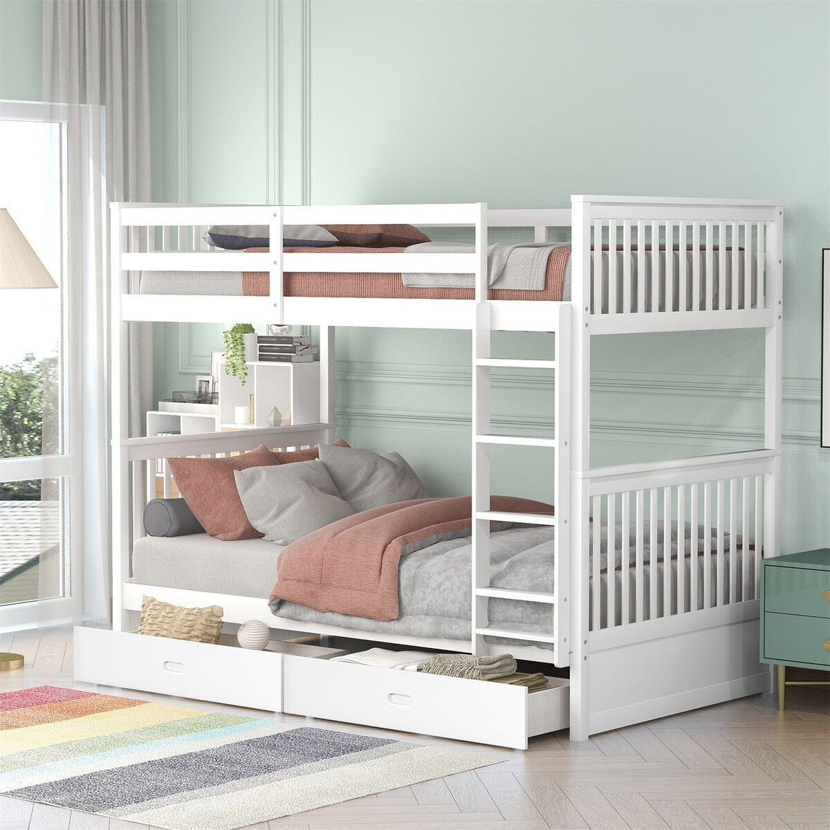 Clihome Wood Twin-Over-Twin Bunk Bed with Ladders