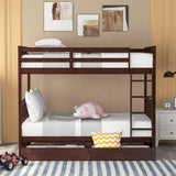 Clihome Wood Twin-Over-Twin Bunk Bed with Ladders