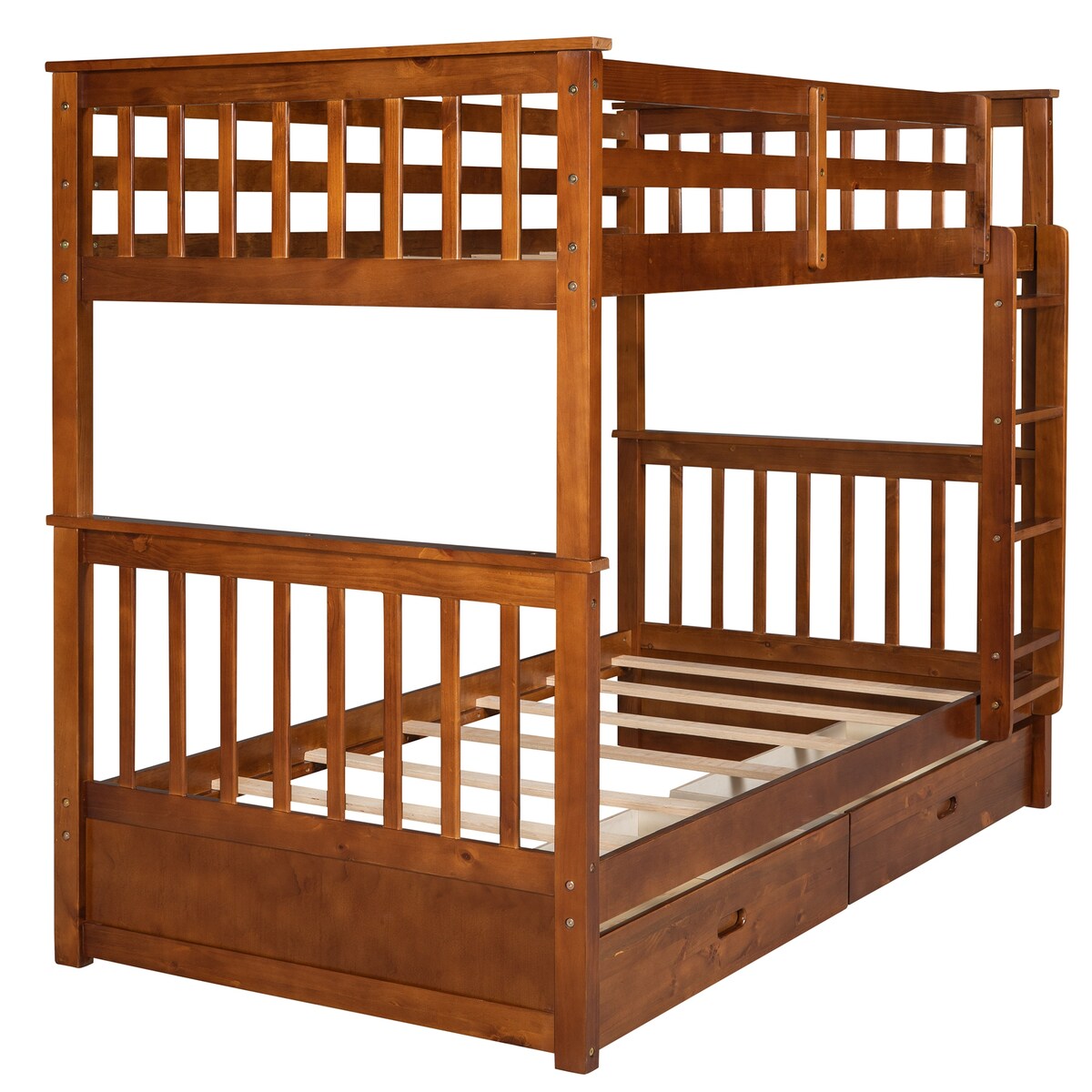 Clihome Wood Twin-Over-Twin Bunk Bed with Ladders