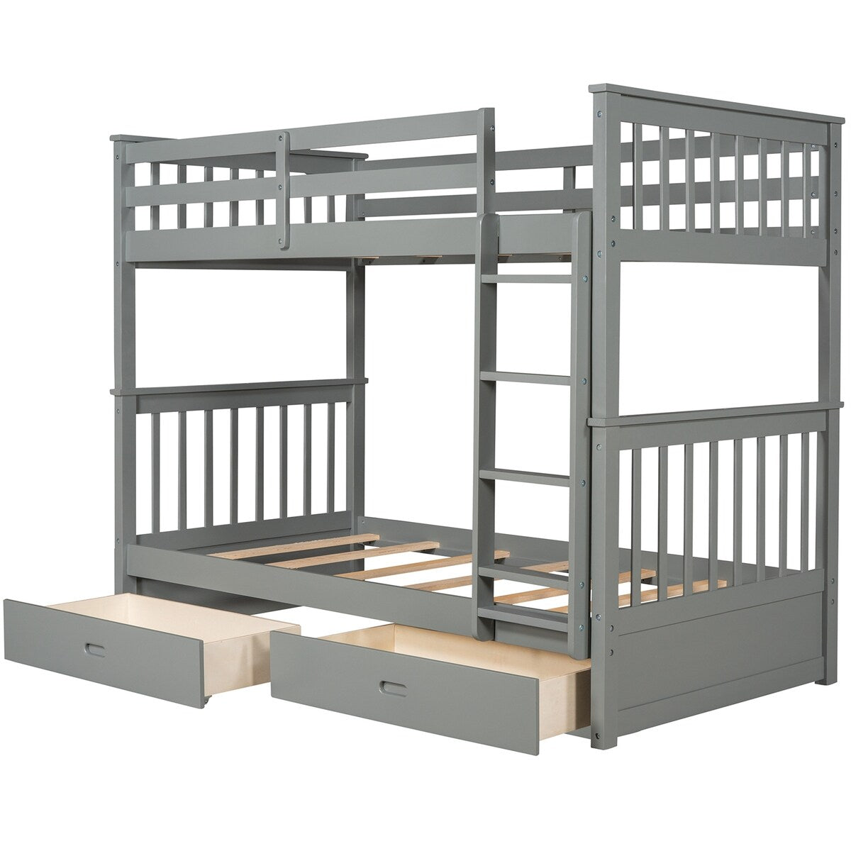Clihome Wood Twin-Over-Twin Bunk Bed with Ladders