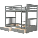 Clihome Wood Twin-Over-Twin Bunk Bed with Ladders