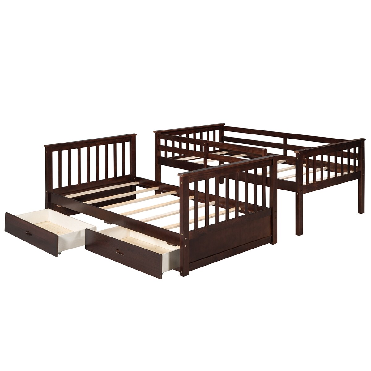 Clihome Wood Twin-Over-Twin Bunk Bed with Ladders