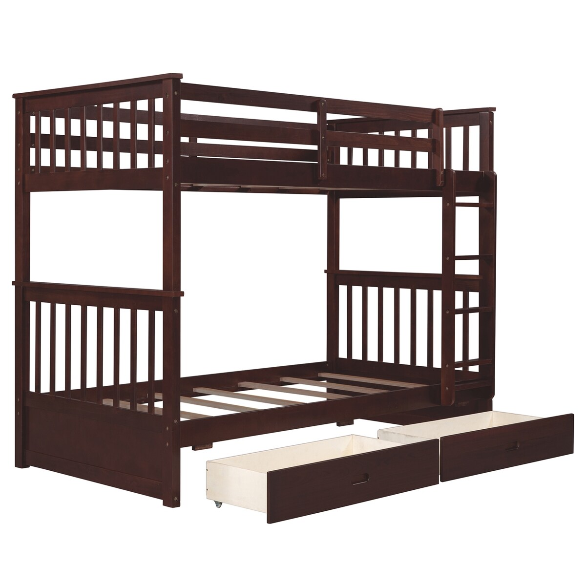Clihome Wood Twin-Over-Twin Bunk Bed with Ladders